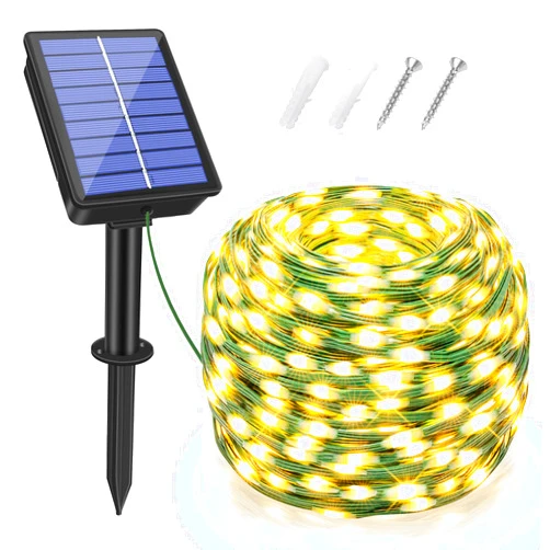 BrightChristmas Solar String Lights 120LED 40FT, IP67 Waterproof Solar Lights for Outside with 8 Lighting Modes, Upgraded Solar Panel Fairy Lights for Garden Party Wedding Decorations (Warm White)