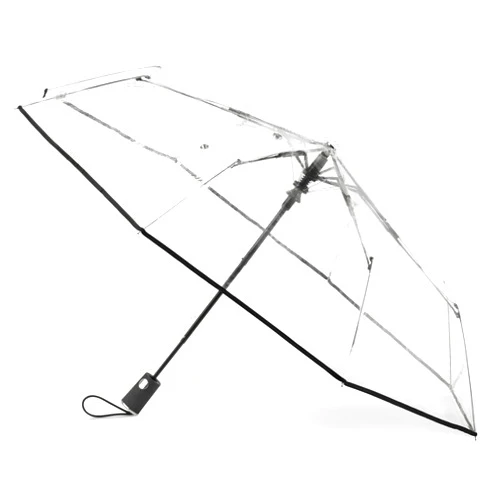 Totes Automatic Clear Umbrella - 42-Inch Foldable Lightweight Clear Canopy - Rubber Coated Handle - Travel Compact Umbrella for Rain - Wedding and Large Rain Use, Clear
