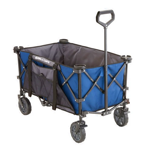 Gorilla Carts Foldable Wagon, Heavy Duty Collapsible Cart with Wheels, 7 Cu Ft, Blue