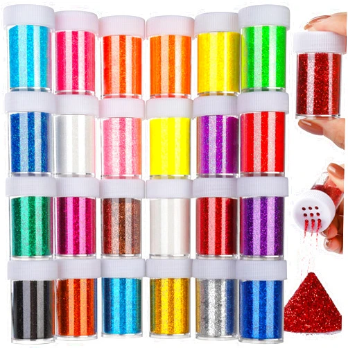 Teenitor Fine Glitter for Crafts Set, 24 Jars Extra Fine Glitter for Resin Craft Glitter
