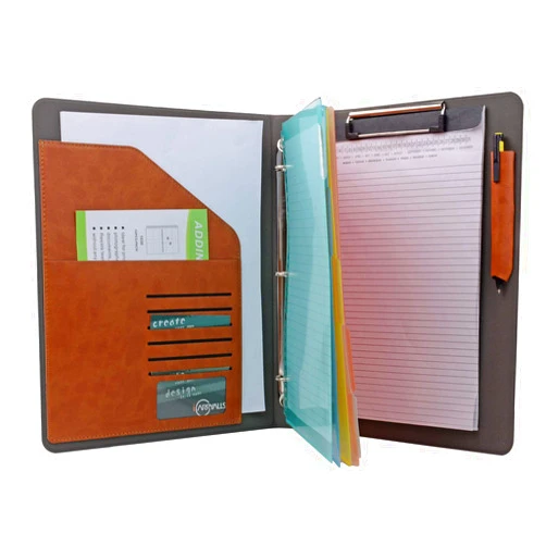ICarryAlls Binder Portfolio Organizer with Color File Folders, Business and Interview Padfolio with 3-Ring Binder, Clipboard