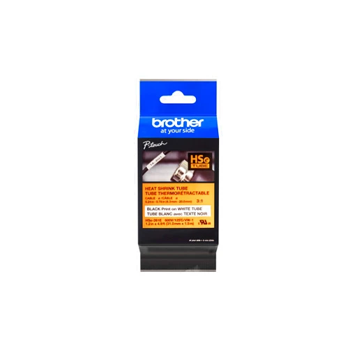 Brother HSe261E 31mm (1.2in) Black on White 3:1 Heat Shrink Tube