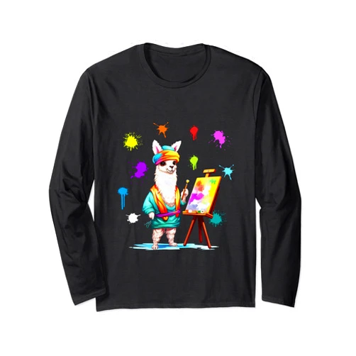Llama Squad painting graphic tees N accessories Funny Cool colorful artist alpaca Llama paint splatter art Long Sleeve T-Shirt