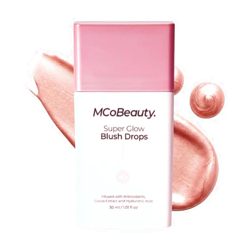 MCoBeauty Super Glow Blush Drops - Blush Pink - Liquid Cheek Color - Buildable Warm Flush with Jojoba Oil Hyaluronic Acid Cocoa Extract White Tea Antioxidants - Vegan & Cruelty Free