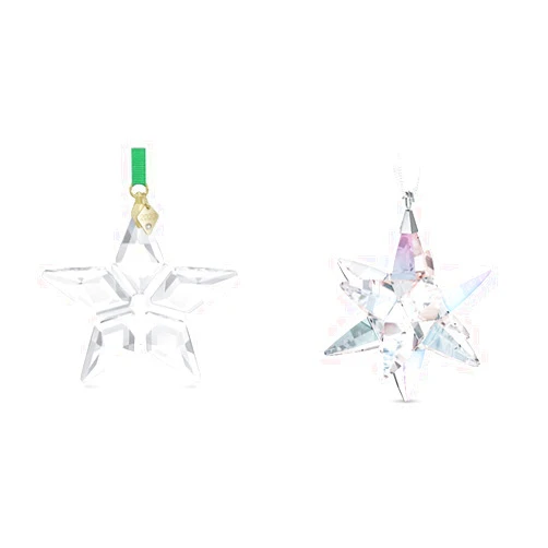 SWAROVSKI Annual Edition 2023 Ornament, Clear Crystal Star with 97 Facets, Part of The Swarovski Annual Edition Collection & Shimmer Star Ornament, Medium, Part of The Classic Collection