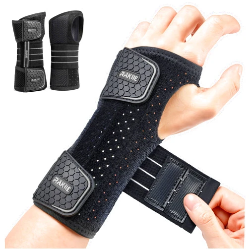 Rakiie 2 Pack Carpal Tunnel Wrist Braces, Adjustable Wrist Support Splint for Night Sleep & Daytime Working, Hand Braces Pain Relief for Arthritis, Typing & Pregnancy, Men & Women (Gray, M)