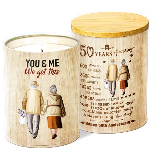 KERAOO 50th Anniversary Romantic Gift, 50th Anniversary Wedding Gifts for Him Her, 50th Golden Wedding Gifts for Wife Mom Husband Dad Grandparents, Gifts for 15 Years of Marriage Lavender Candle