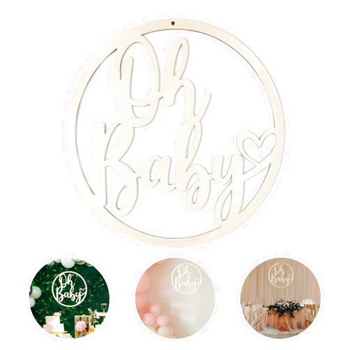 Hongma Large Wooden Oh Baby Sign 14 inch Letter Cutouts Wall Hanging Baby Shower Nursery Decor Big Round Circle Wood Oh Baby Signs for Backdrop Baby Announcements Gender Reveal Party Wall Photo Props
