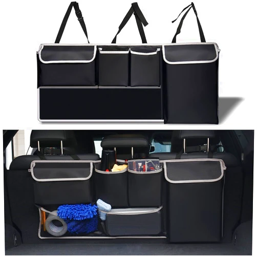 UYYE Trunk Hanging Organizer, Backseat Bag, Car Interior Accessories with 4 Pockets & 2 Mesh Pouches for Groceries, Will Provide More Storage Trunk Space for SUV, Jeep, MPVs