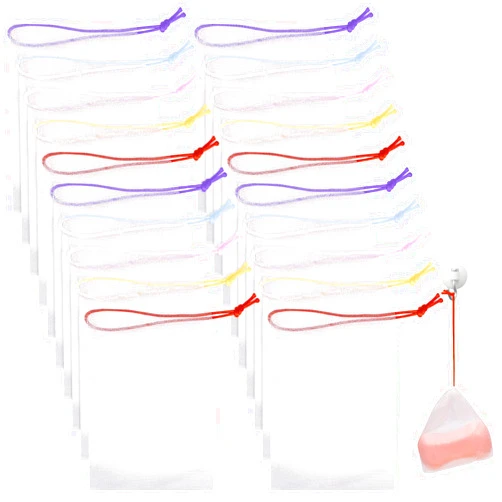 Mozeat Lens 20 PCS Exfoliating Mesh Soap Saver Pouch Bag Mesh Soap Bag Soap Handmade Soap Bubble Mesh Net Bags with Drawstring Mesh Foaming Net Soap Sack Bags for Bath & Shower, Colorful