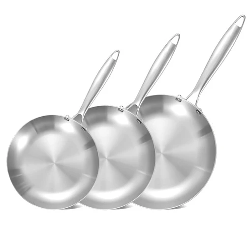LOLYKITCH 8.5-10-12 Inch Tri-ply Stainless Steel Frying Pans Set of 3,Stir-Frying Pans,Skillets,Induction Cookware,Pots and Pans Set,Oven and Dishwasher Safe,Riveted Handle.