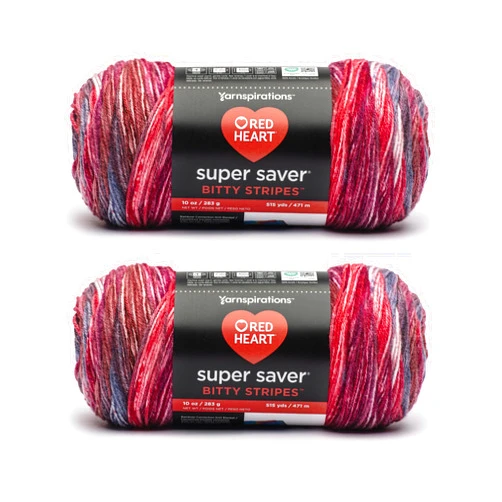 Red Heart Super Saver Bitty Stripes Love Bug Yarn - 2 Pack of 283g/10oz - 100% Acrylic - #4 Worsted (Medium) - 515 Yards - Knitting/Crochet