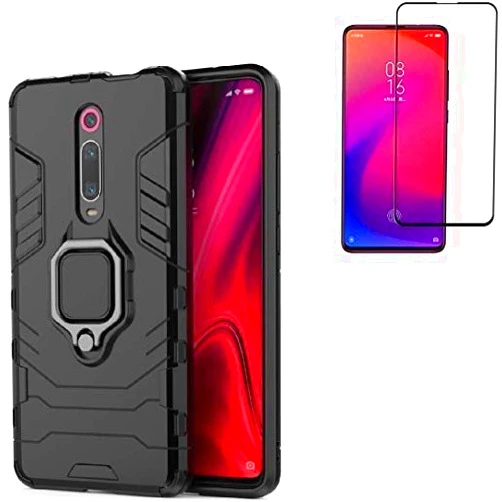 Grand Eletronics for Xiaomi Redmi K20 / K20 Pro Case,Hybrid Heavy Duty Shockproof Armor Dual Layer Protection Defender Back Case Cover for Xiaomi Redmi K20/K20 Pro/Mi 9T/9T Pro Tempered Glass Screen Protector (Black)