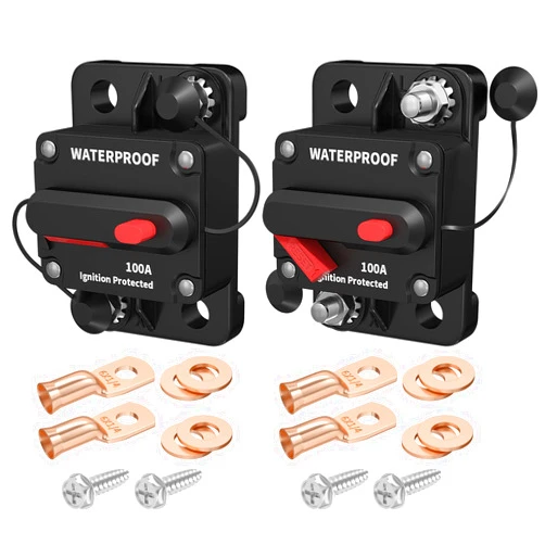 DaierTek 100 Amp Circuit Breaker 12V - 48V, DC 12 Volt Circuit Breaker 100A Inline with Manual Reset Waterproof for Marine Boat Trolling Automotive Car RV ATV Audio-2Pack