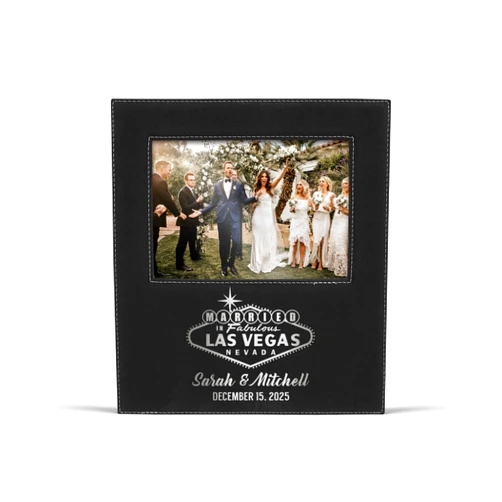 Vital Signs NW Alterd Industries Personalized Married in Las Vegas Photo Frame - Custom Engraved Married in Las Vegas Gift Personalized Engraved Photo Frame Custom Wedding Gifts for Couples (4x6 Photo, Black/Silver)