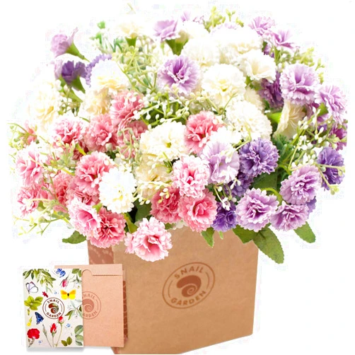 SNAIL GARDEN 3Pack Artificial Carnation Flowers, 20Heads Per Bunche Silk Chrysanthemum Marigold Wildflowers with 1 Vase Kraft Paper Bag for Home Office Table Décor Wedding Flower Bouquet