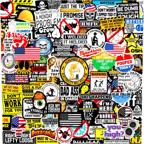 Puraesla 150 PCS Funny Hard Hat Stickers for Adults, Tool Box, Helmet, Blue Collar Stickers, Prank Meme Vinyl Waterproof Decal for Mechanics, Electricians, Union, Military, Construction
