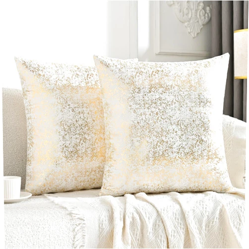 JELLYMONI Sparkling Decorative Pillow Covers Set of 2,Gold Glitter Throw Pillows Cover 18x18in Inch for Living Room Bed Sofa Couch, Morden Home Luxury Decor(18x18in,Gold White)