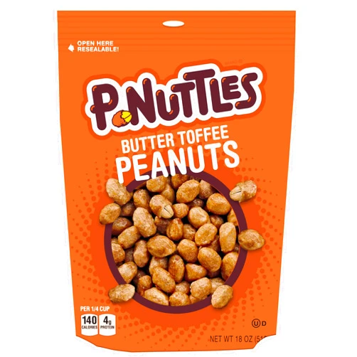 P-Nuttles Butter Toffee Covered Peanuts, Sweet Salty Snack, Toffee Peanuts, Toffee Nuts, Made in the USA, Kosher, Peanuts Sweet, Party Snack, Nuts Gift, Sweet Snack (18 Ounce Resealable Bag)