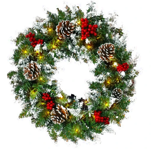Showvigor Christmas Wreath for Front Door, Pre-lit Christmas Winter Home Adornment Wreath with 50 Lights and Mixed Decorations for Front Door Indoor Window Wall Décor (18 inch - Battery Not Included)