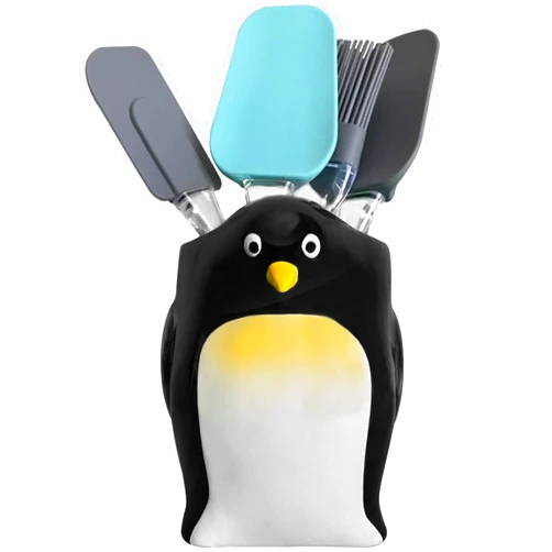 Sixdrop Penguin Kitchen Utensil Holder - Cute Storage Crock - Penguin Holiday Office Home Decoration - Penguin Theme Party Accessories Lover Gift - Desk Organizer