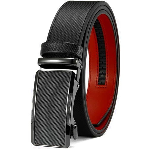 DOOPAI Men's Adjustable Ratchet Belt - Black Leather Dress Belt for Men, Customizable Fit, Easy to Use, Maximum Durability