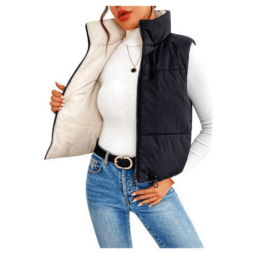 Verdusa Women's Reversible Vests Zip Up Stand Collar Sleeveless Padded Down Jacket Coats