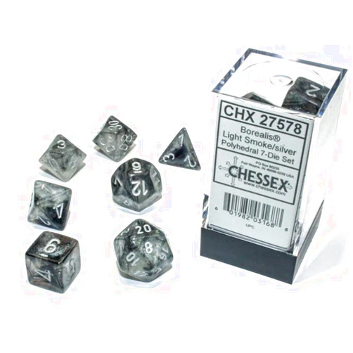 Chessex Polyhedral 7-Die Set - Borealis Light Smoke / Silver with Luminary 27578 (CHX27578) , Grey