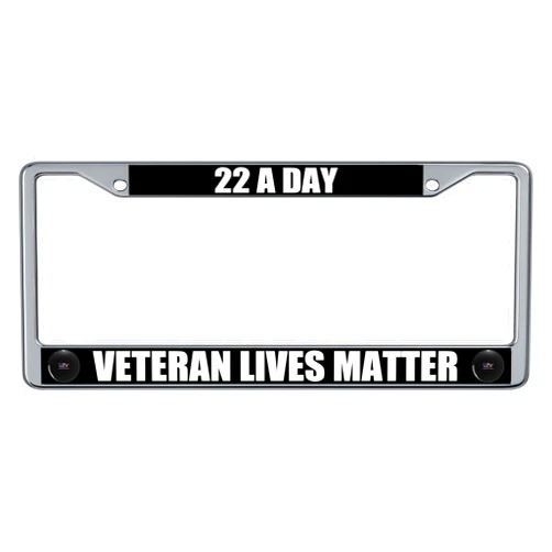 1080 Graphics 22 Veterans A Day Shirt Military Veteran PTSD Awareness Gift Classic License Plate Frame (2 Pack), Chrome Car Tag Holder
