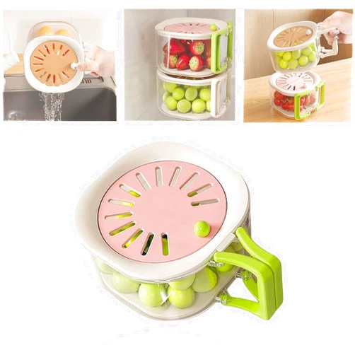 FENGSHOUNIAN Fruit Washing Bowl with Strainer，2 in 1 draining and preservation basket，fruit drainer container with handle，Multifunctional Fruit and Vegetable Washing Bowl(pink)
