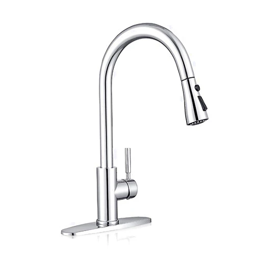 WEWE Sink Faucet, Pull Down Kitchen Faucet with Sprayer Low Lead Commercial Modern Stainless Steel rv Farmhouse Kitchen Faucet Single Handle 1 or 3 Hole Kitchen Sink Faucet, Polished Chrome