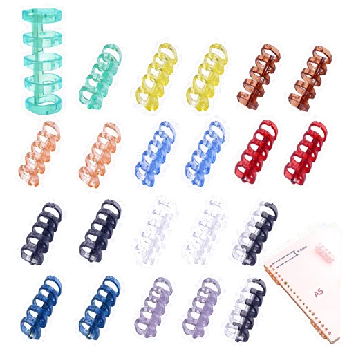 JanFeel 22 Packs 5 Ring Plastic Loose Leaf Binder Rings Crystal Binding Spines Snap Split Binding Combs for Scrapbook Photo Album Learning Cards Notebook DIY Travel Diary