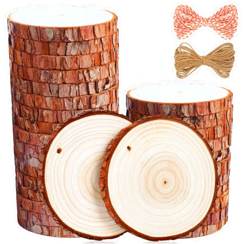 5ARTH Natural Wood Slices - 30 Pcs 3.5-4 inches Craft Unfinished Wood kit Predrilled with Hole Wooden Circles for Arts Wood Slices Christmas Ornaments DIY Crafts