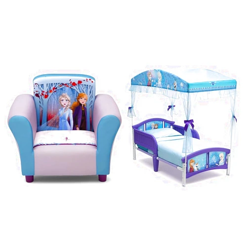 Delta Children Upholstered Chair,Wood, Disney Frozen II & Canopy Toddler Bed, Disney Frozen