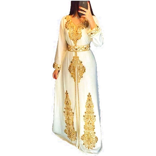 Generic Moroccan White Dubai Kaftans Abaya Dress Very Fancy Long Modern Farasha Gown Islamic Dress by ZARI Works