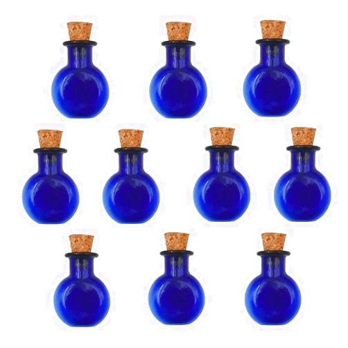ZenRa 10 Pieces Mini Colored Glass Bottle Cute Jars Vials with cork Wish cork Bottle glass vial pendant (Blue flat round)