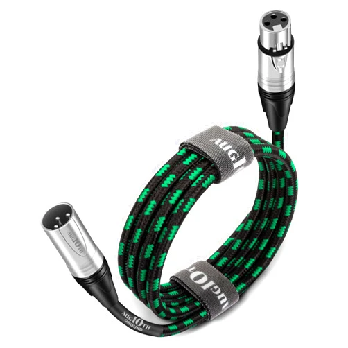 Augioth XLR to XLR Pro Mic Cable Male to Female XLR Cable 3-pin Green Balanced Shielded Microphone Cable for Amplifier Mixer,Speaker Systems,Recording Studio,10Ft