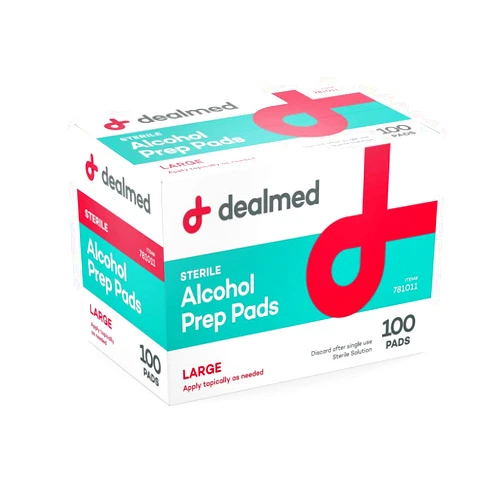 Dealmed Alcohol Prep Pads – 100 Count Large Latex-Free Gamma Sterilized Antiseptic Wipes, Wound Care Products for First Aid Kits, Home, and Medical Facilities
