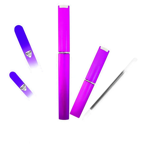 Bona Fide Beauty Glass Nail Files Kit in Purple - Glass Cuticle Trimmer Set with Mini Glass Nail File, Regular File, and Glass Cuticle Pusher.