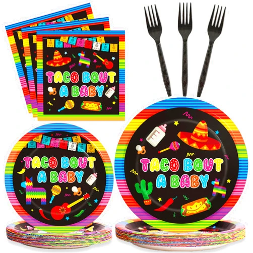 ZOIIWA 96 Pieces Taco Bout A Baby Party Plates Mexico Fiesta Theme Party Decorations Taco Llama Cactus Avocado Paper Plates and Napkins Mexican Disposable Dessert Tableware Set Mexico Supplies 24 Guests