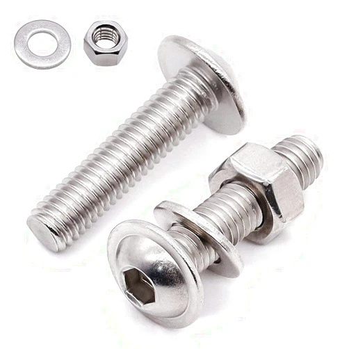 Glvaner (25 Sets) M6-1.0 x 12mm Flanged Washer Button Head Socket Cap Screws & Hex Nuts & Flat Washers, 18/8 Stainless Steel 304, Fully Threaded, Machine Coarse Thread, No Coating, Plain Finish