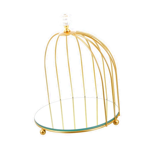 CRILSTYLEO Mirror Birdcage Design Cosmetic Organizer Rack Skincare Storage Makeup Display Case Iron Storage Rack Desktop Organizer