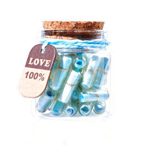 Tintnut Valentines Day Love Capsule Letters Light Blue Paper Love Message Pills with Wishing Bottle Cute Secret Love Letters with Gold Metal Rings Birthday Gift for Boyfriend/Girlfriend