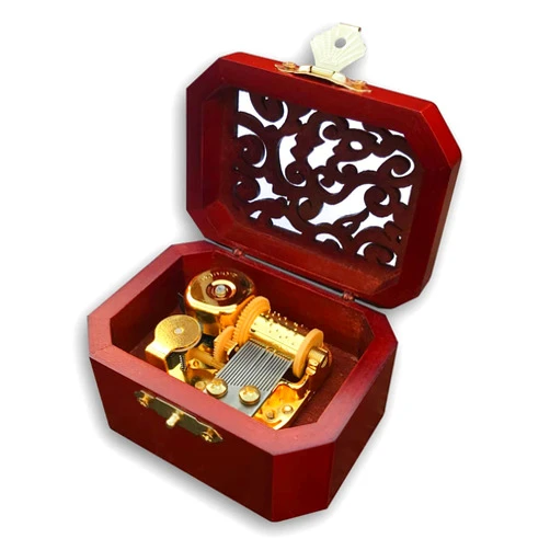 BinkeGG Play (Can't Help Falling in Love) Brown Wooden Hollow Out Octagonal Music Box with Sankyo Musical Movement (65 Tunes Option)