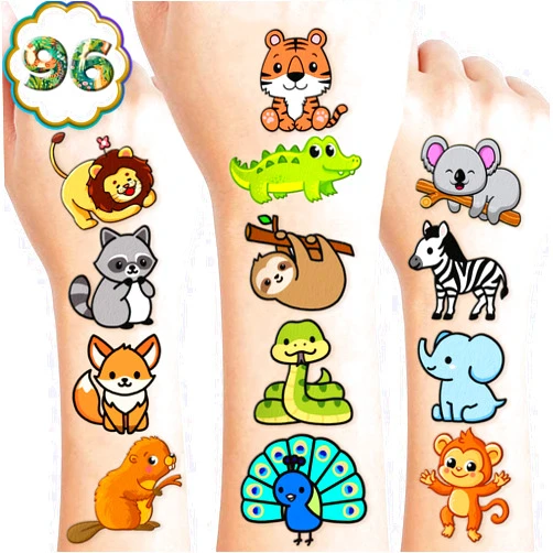 MeoIsDaBest Zoo Temporary Tattoos (8 Sheets 97PCS) Jungles Party Decorations Supplies Favors Safari Animals Theme Birthday Cute Stickers Christmas Gifts for Boys Girls Class School Prizes Carnival