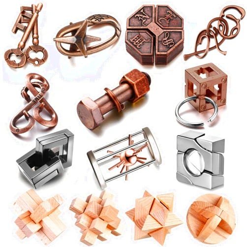 Syhood 14 Pcs Brain Teaser for Adults Metal Puzzles 3D Steel Puzzle for Adults Mind Puzzle Games Wooden Unlock Interlocking Puzzle Adult IQ Education Puzzle Toys Smart Toy (Novelty)