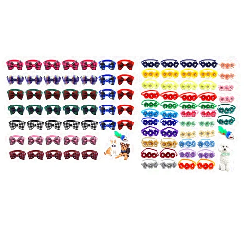 Anosiar 100 Pack Dog Bowtie Flower Dog Collar Girl Dog Accessories Adjustable Girl Puppy Collars Cat Bow Tie Dog Flower with Diamond Crystal for Dogs Cats Pet Summer Birthday Party Christmas Wedding Supplies
