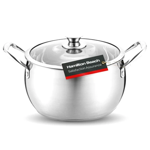 Hamilton Beach Stainless Steel 7-Quart Dutch Oven - Professional Premium Oven Safe Stock Pot with Ergonomic Handle & Glass Lid - Fryer Pot for Braising