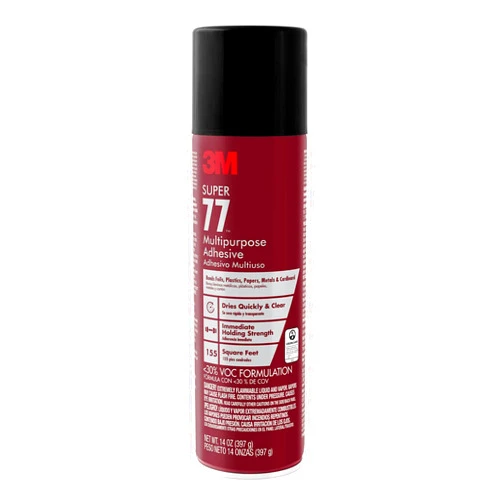 3M Super 77 Multipurpose Spray Adhesive, Low VOC, 14 oz., Meets California VOC requirements, Use on Wood, foam, Fiberglass, Glass, Leather, Paper, Plastic, Rubber, Fabric (77-VOC30DSC)