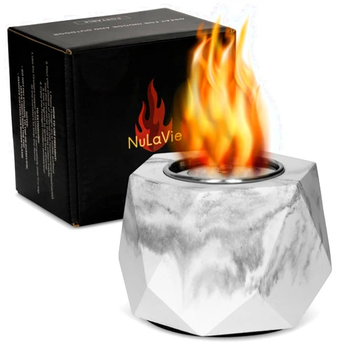 NuLaVie Tabletop Fire Pit Bowl Indoor&Outdoor Fireplace Portable Smokeless odorless Hexagonal Small Mini 2 Stainless Steel Burn Chambers Burns Rubbing Alcohol Housewarming Gift Patio Decor Marble Finish